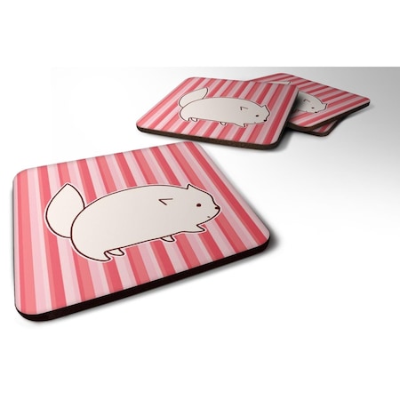 Cat Pink Stripes Foam Coasters - Set Of 4